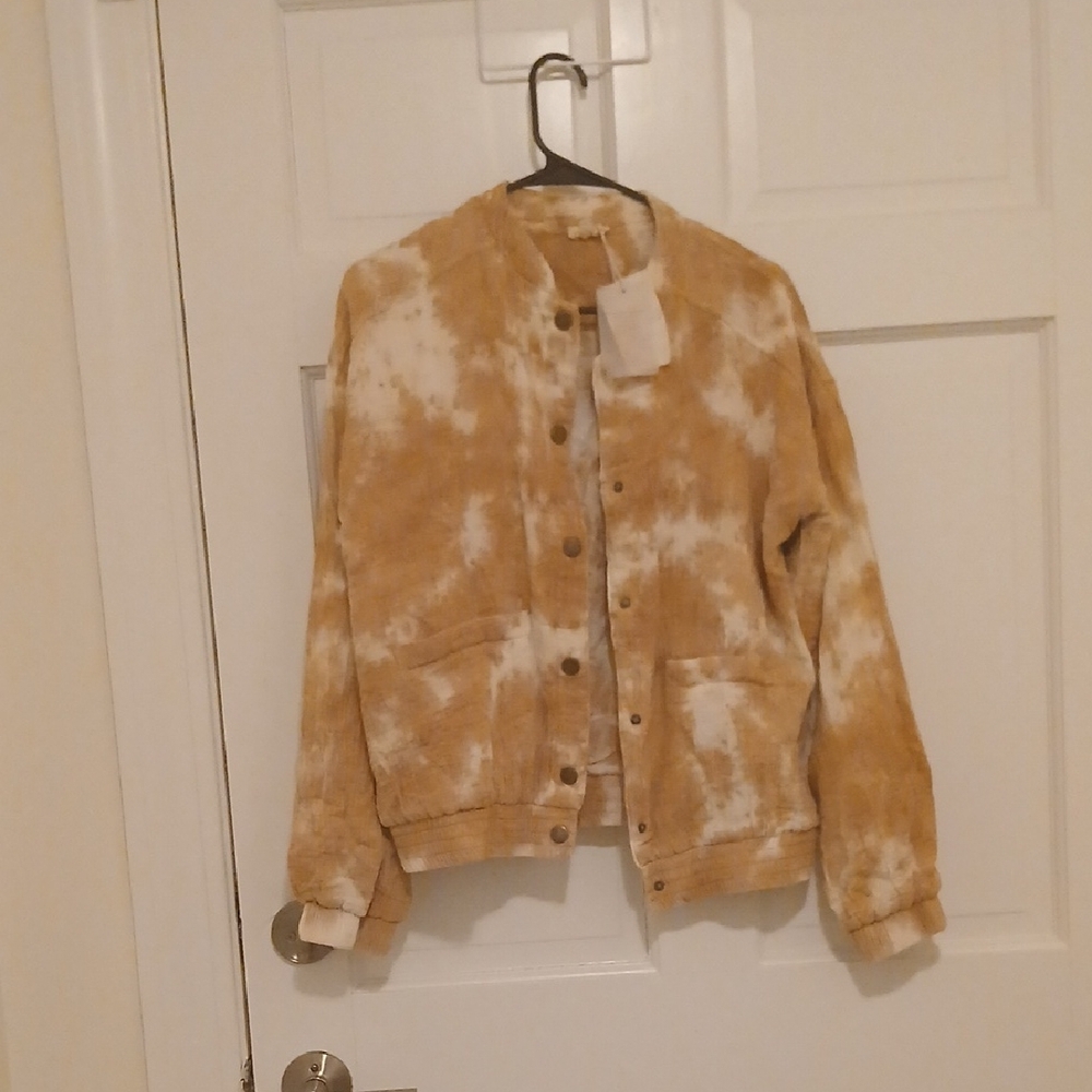 Hem & Thread Tan Tie-Dye Bomber Jacket